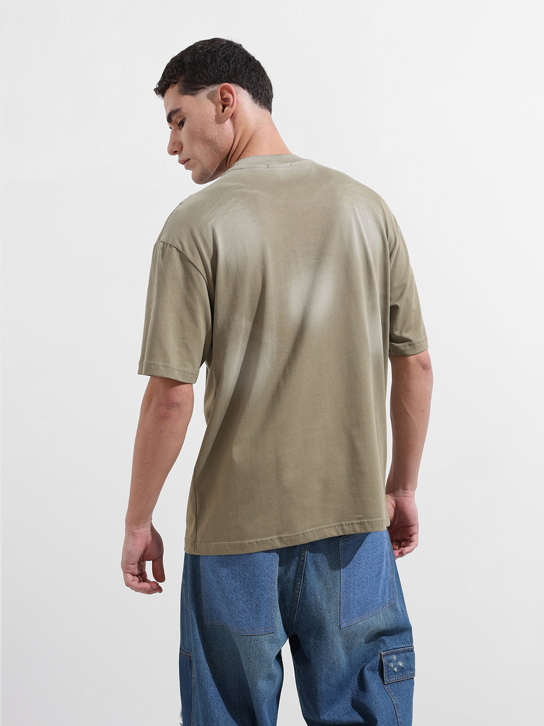 Men's Green Relaxed Fit Graphic Street Wear T-Shirt