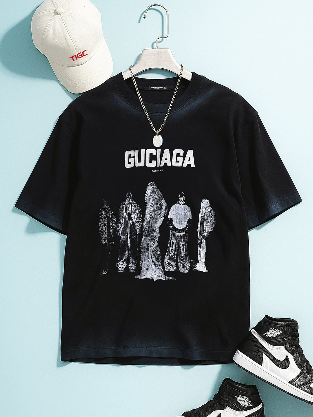 Men's Black Relaxed Fit Graphic Printed 240 GSM Street Wear T-Shirt