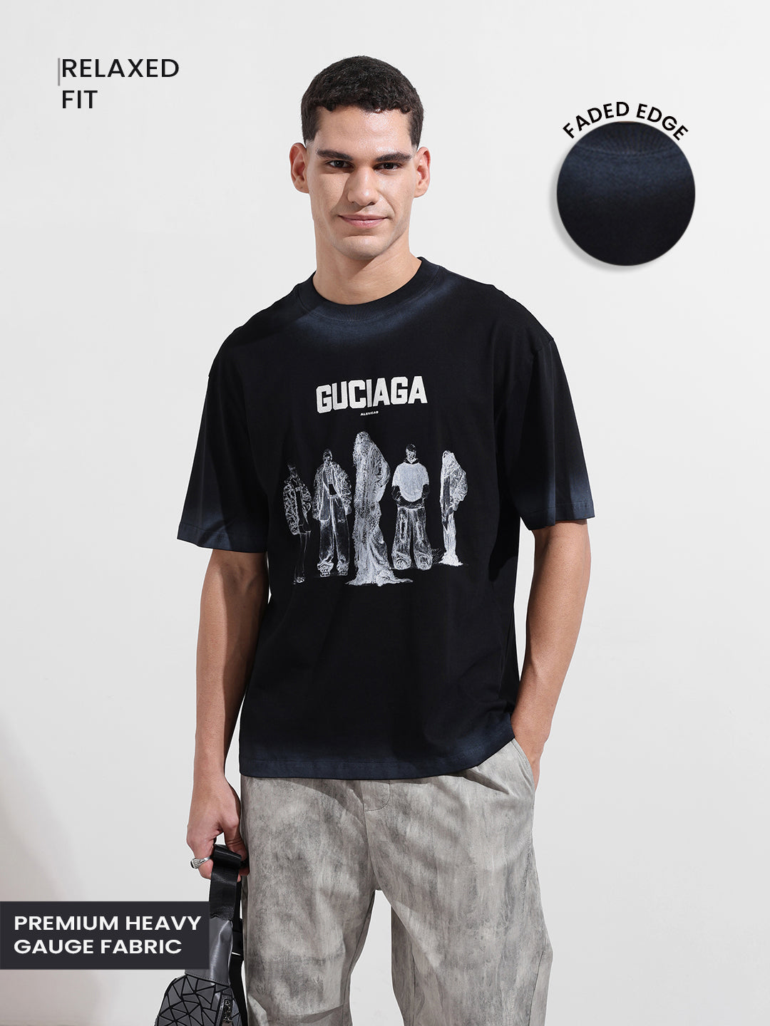 Men's Black Relaxed Fit Graphic Street Wear T-Shirt