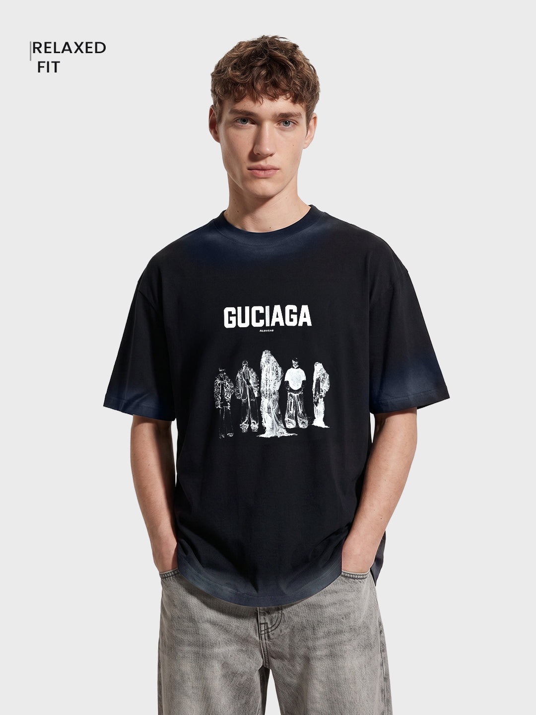 Men's Black Relaxed Fit Graphic Printed 240 GSM Street Wear T-Shirt