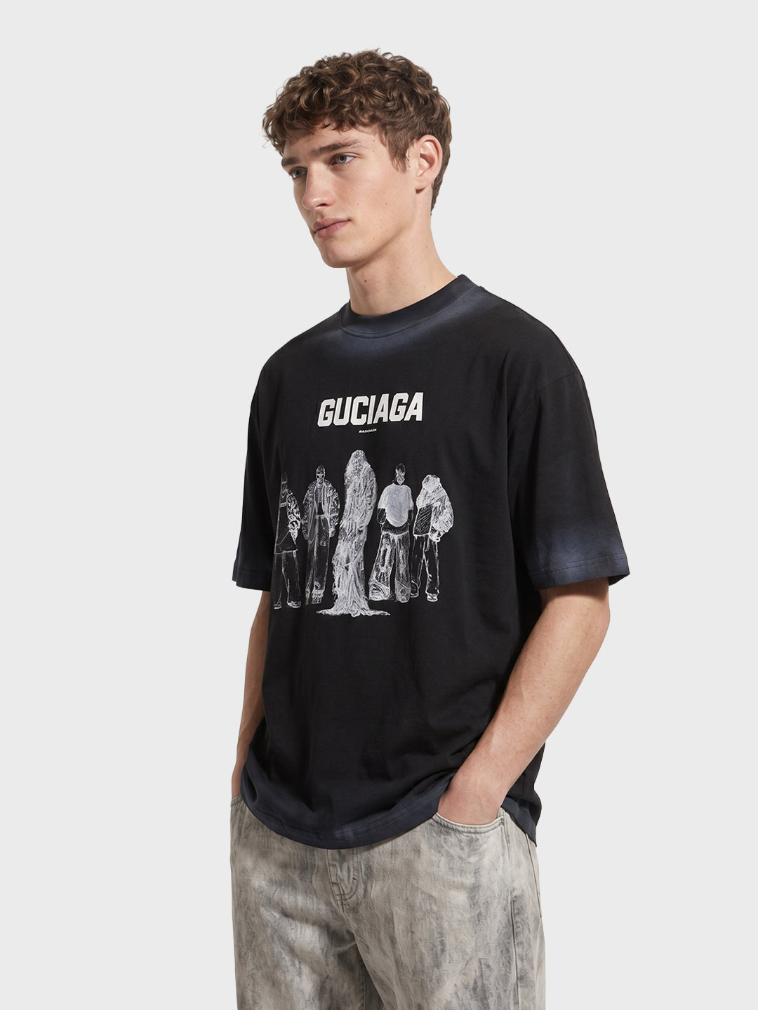 Men's Black Relaxed Fit Graphic Printed 240 GSM Street Wear T-Shirt
