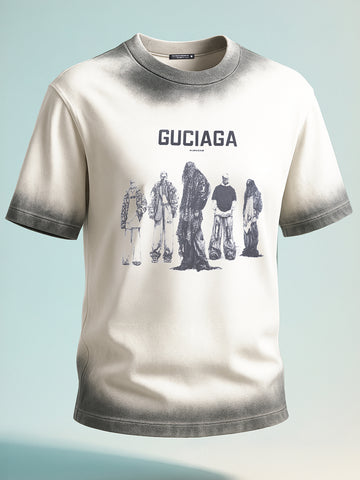 Men's Cream Relaxed Fit Graphic Printed 240 GSM Street Wear T-Shirt