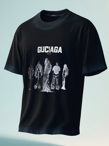 Men's Black Relaxed Fit Graphic Printed 240 GSM Street Wear T-Shirt
