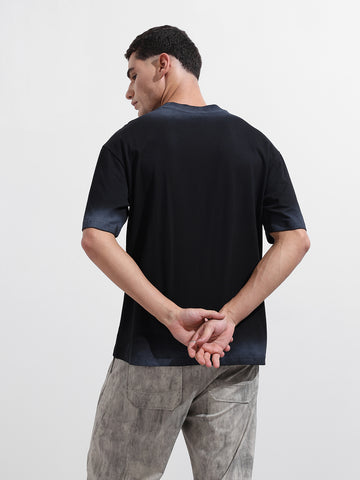 Men's Black Relaxed Fit Graphic Printed 240 GSM Street Wear T-Shirt