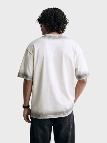 Men's Cream Relaxed Fit Graphic Printed 240 GSM Street Wear T-Shirt
