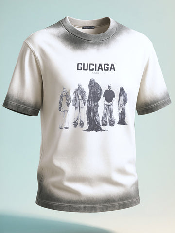 Men's Cream Relaxed Fit Graphic Printed 240 GSM Street Wear T-Shirt
