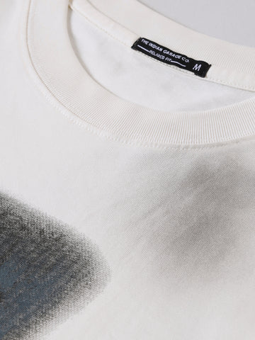 Men's Cream Relaxed Fit Graphic Printed 240 GSM Street Wear T-Shirt