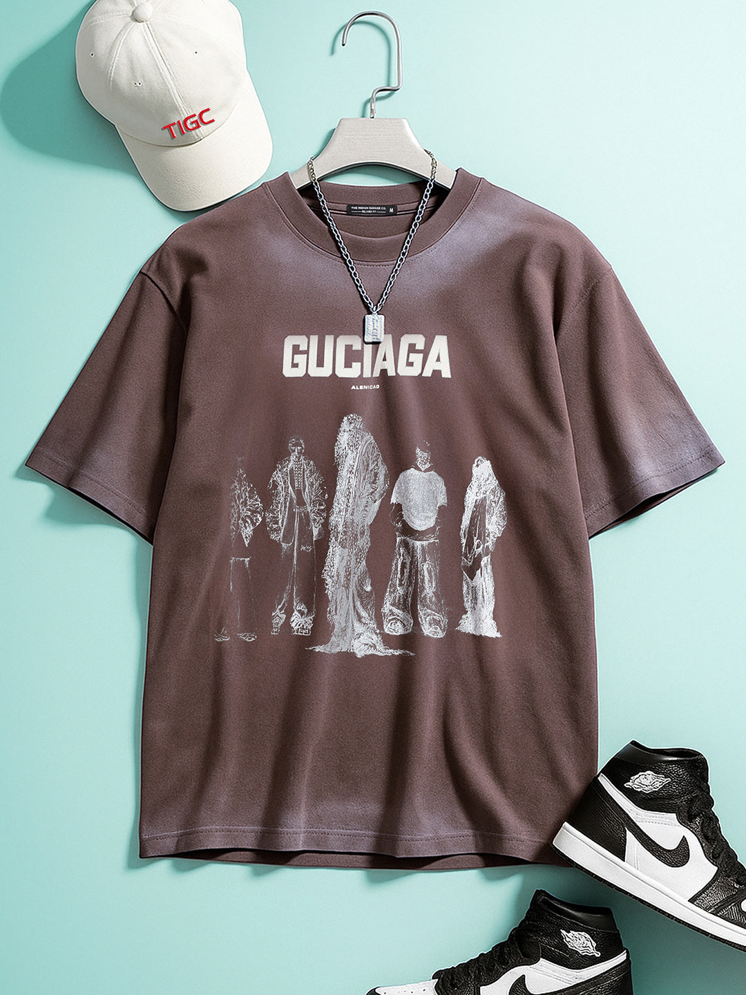 Men's Brown Relaxed Fit Graphic Printed 240 GSM Street Wear T-Shirt