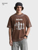Men's Brown Relaxed Fit Graphic Printed 240 GSM Street Wear T-Shirt