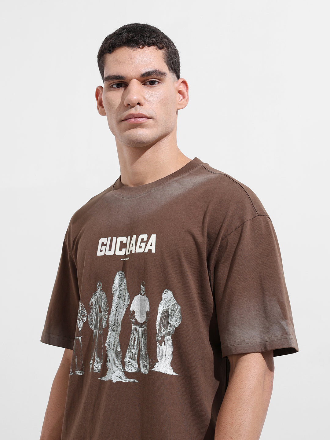 Men's Brown Relaxed Fit Graphic Street Wear T-Shirt