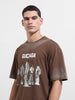 Men's Brown Relaxed Fit Graphic Printed 240 GSM Street Wear T-Shirt