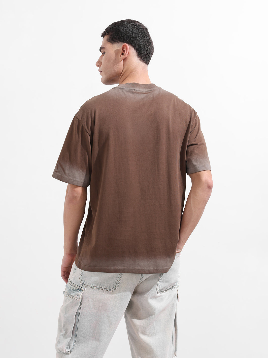 Men's Brown Relaxed Fit Graphic Street Wear T-Shirt