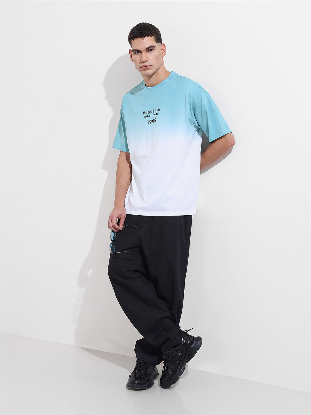 Men's Blue Relaxed Fit Printed Street Wear T-Shirt
