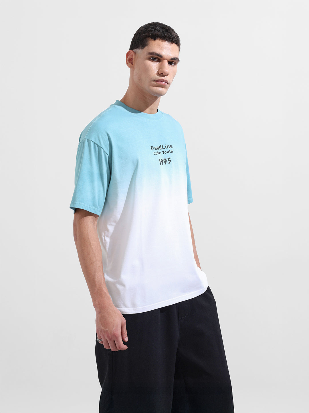 Men's Blue Relaxed Fit Printed Street Wear T-Shirt
