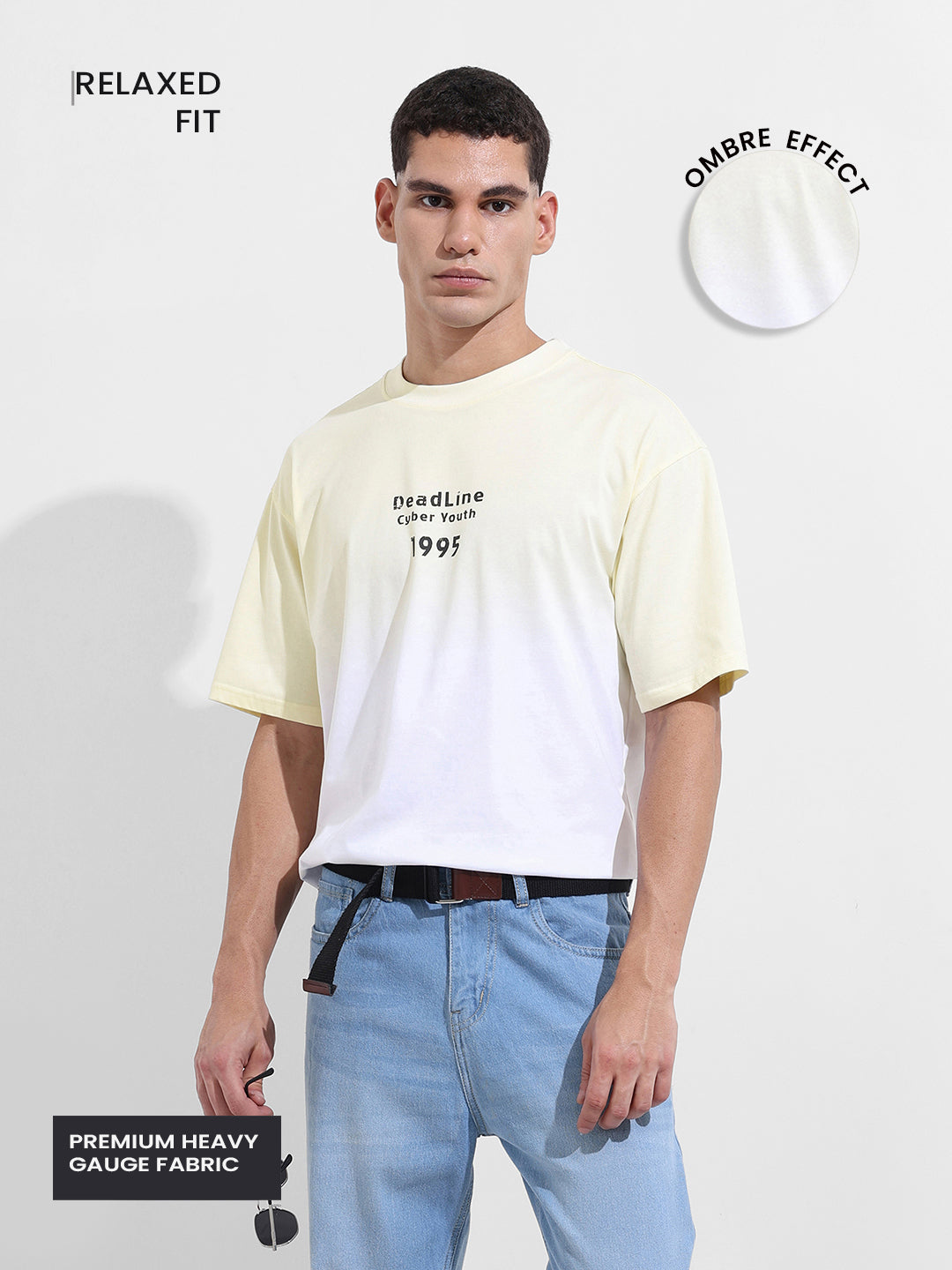 Men's Yellow Relaxed Fit Printed 240 GSM Street Wear T-Shirt