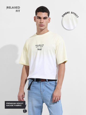 Men's Yellow Relaxed Fit Printed 240 GSM Street Wear T-Shirt