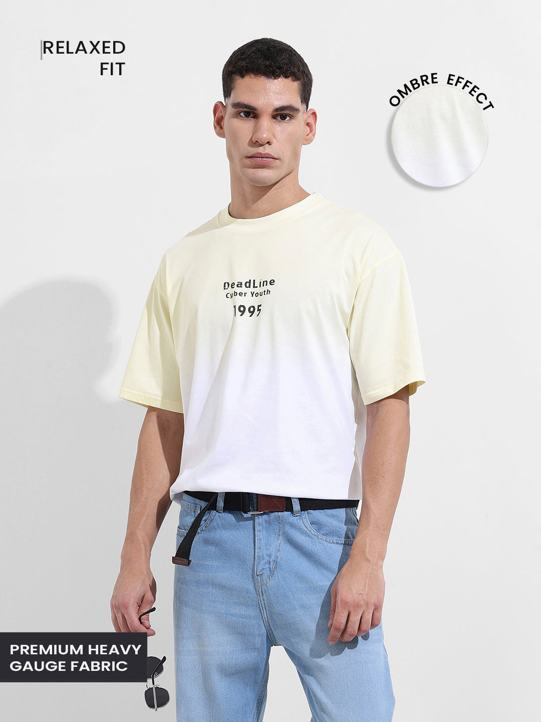Men's Yellow Relaxed Fit Printed Street Wear T-Shirt