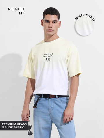 Men's Yellow Relaxed Fit Printed Street Wear T-Shirt