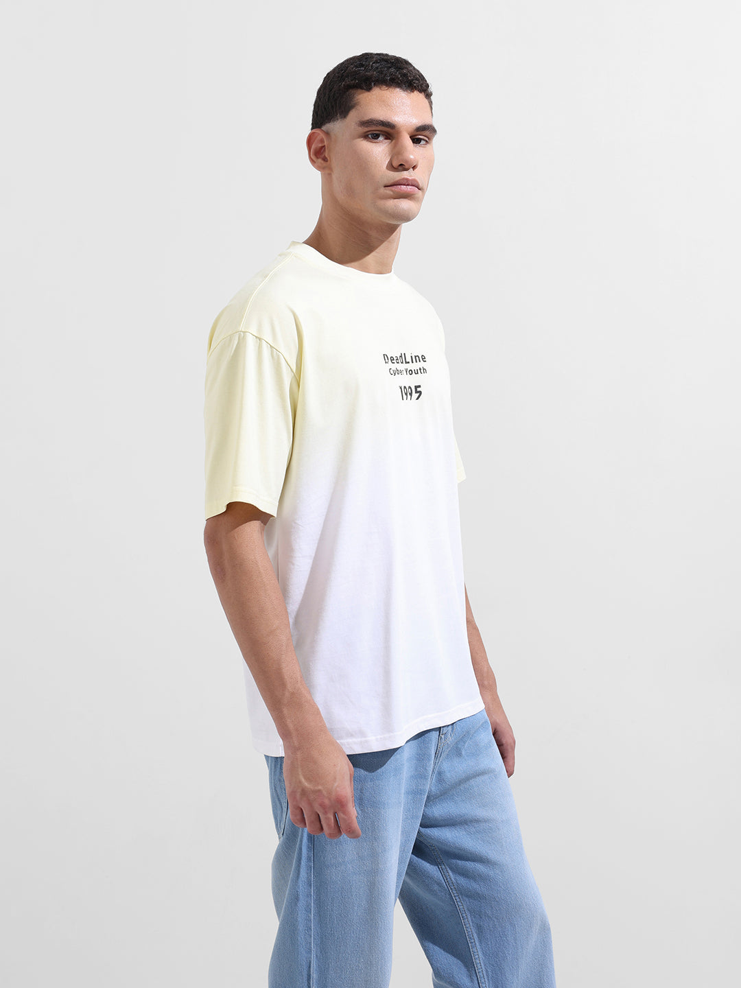 Men's Yellow Relaxed Fit Printed Street Wear T-Shirt