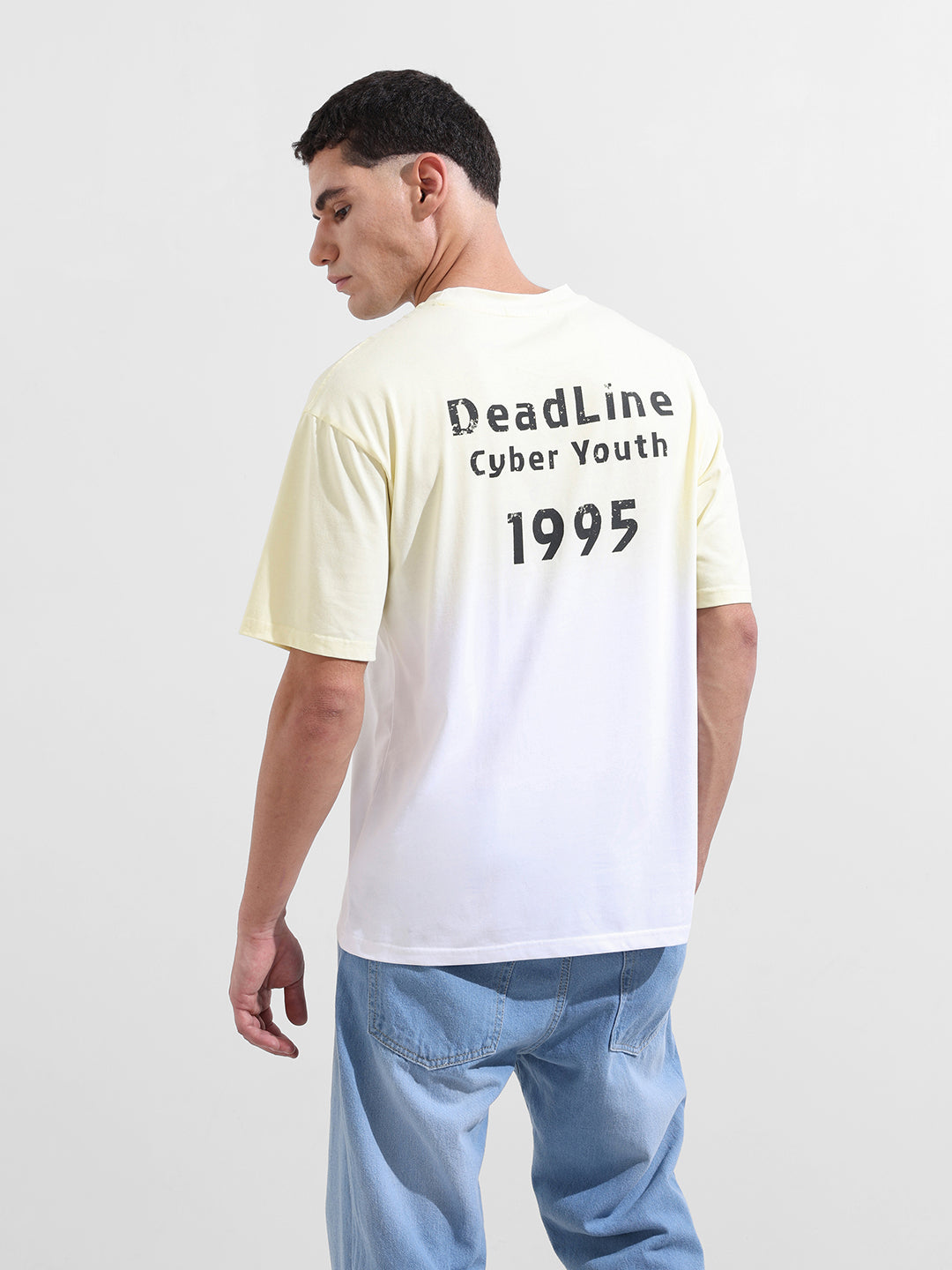 Men's Yellow Relaxed Fit Printed Street Wear T-Shirt