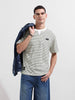Men's Grey Relaxed Fit Striped Street Wear T-Shirt
