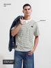Men's Grey Relaxed Fit Striped 240 GSM Street Wear T-Shirt