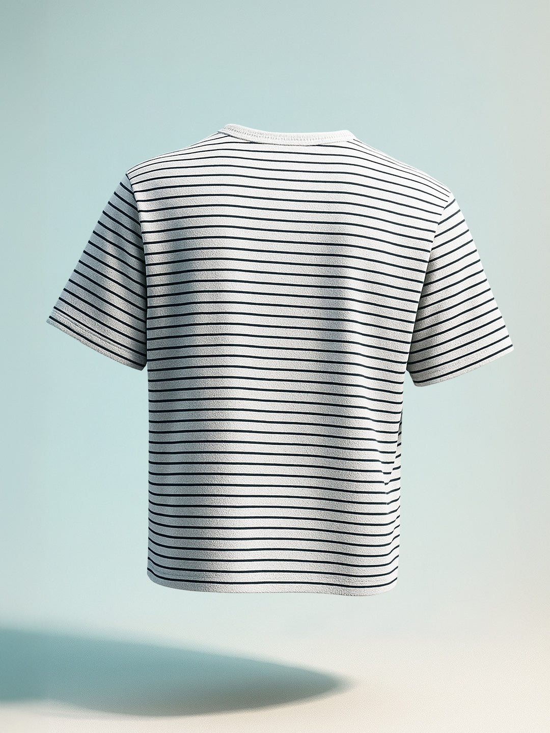 Men's Grey Relaxed Fit Striped 240 GSM Street Wear T-Shirt