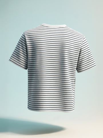 Men's Grey Relaxed Fit Striped 240 GSM Street Wear T-Shirt