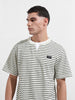Men's Grey Relaxed Fit Striped Street Wear T-Shirt