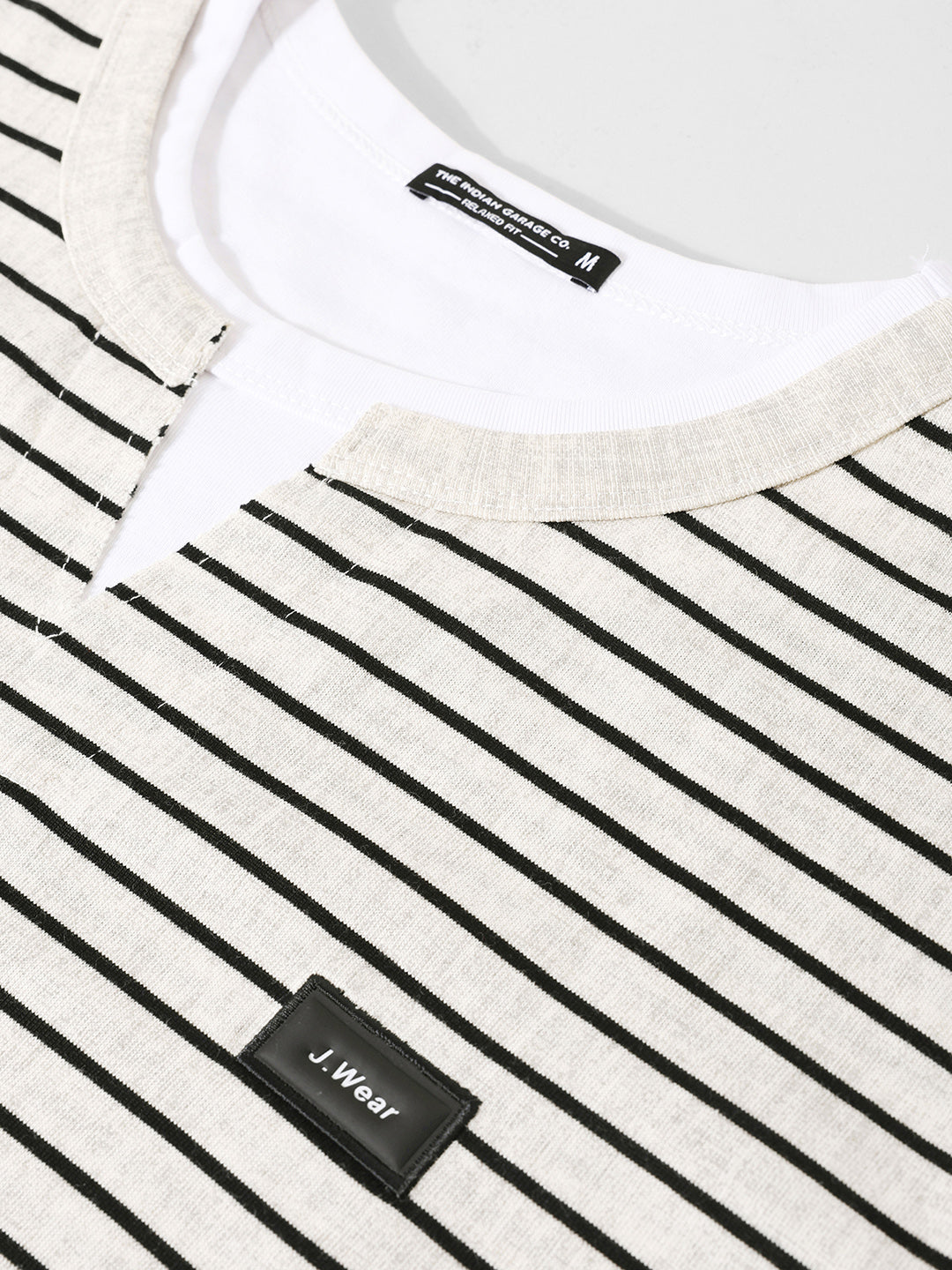 Men's Grey Relaxed Fit Striped Street Wear T-Shirt