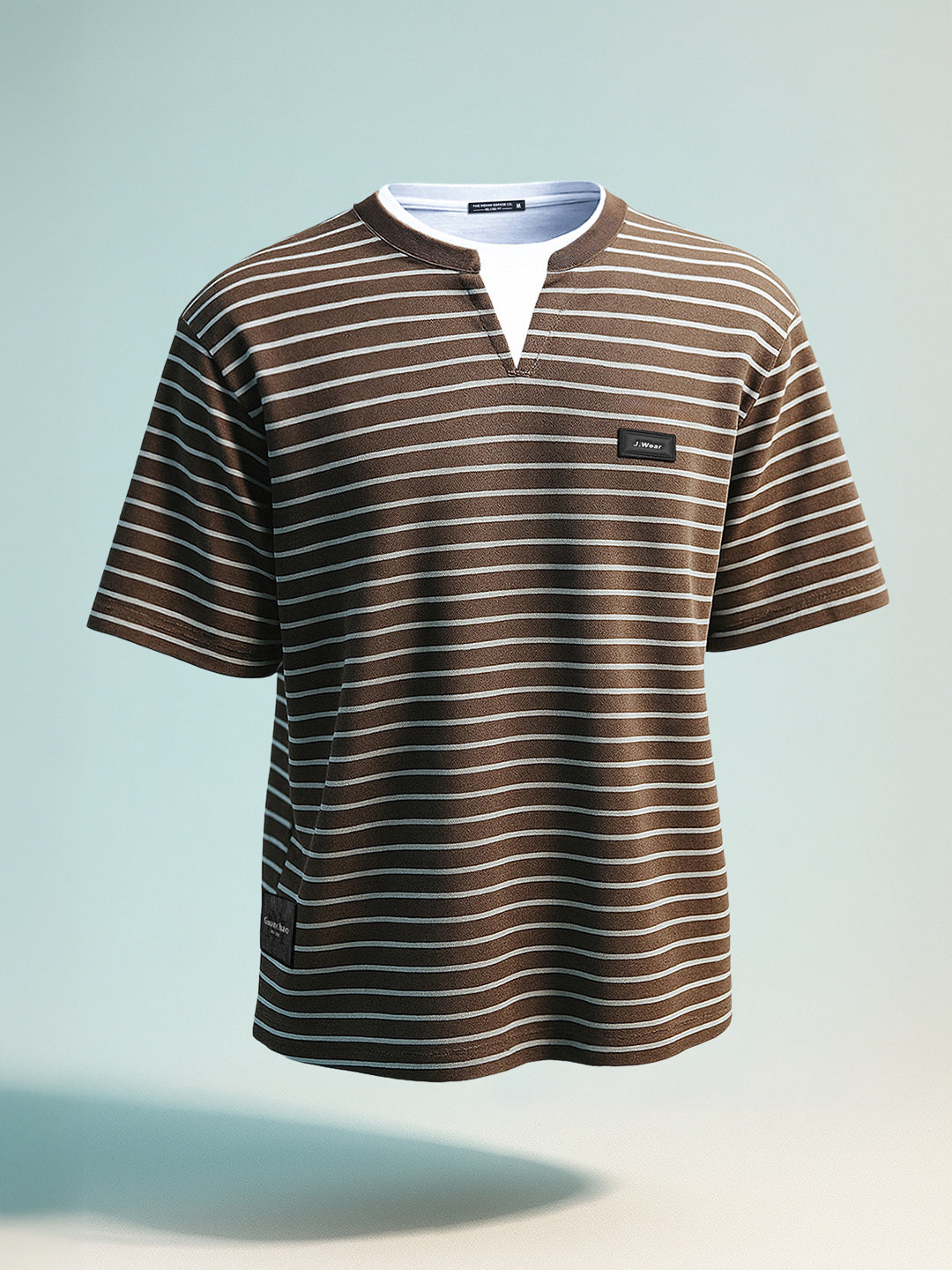 Men's Brown Relaxed Fit Striped 240 GSM Street Wear T-Shirt