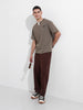 Men's Brown Relaxed Fit Striped Street Wear T-Shirt