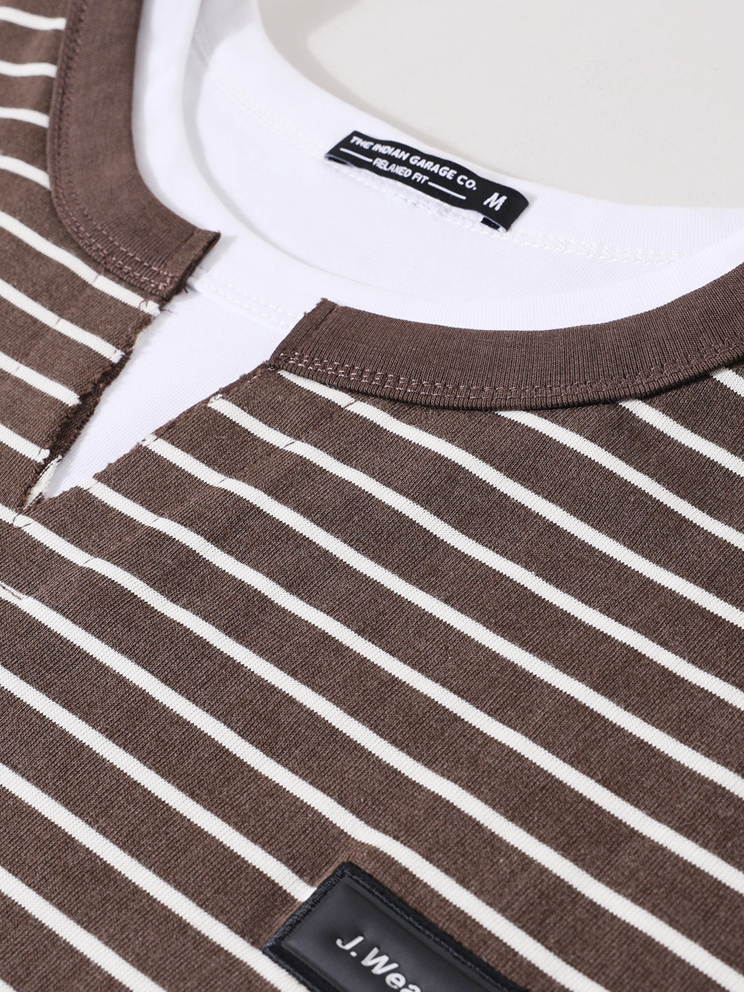 Men's Brown Relaxed Fit Striped Street Wear T-Shirt