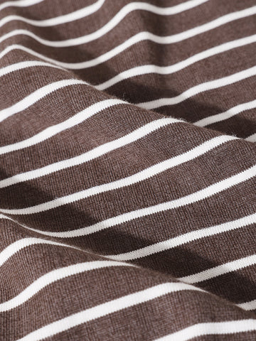 Men's Brown Relaxed Fit Striped Street Wear T-Shirt