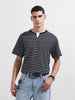Men's Black Relaxed Fit Striped Street Wear T-Shirt