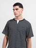 Men's Black Relaxed Fit Striped Street Wear T-Shirt