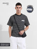 Men's Black Relaxed Fit Striped Street Wear T-Shirt