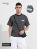 Men's Black Relaxed Fit Striped 240 GSM Street Wear T-Shirt