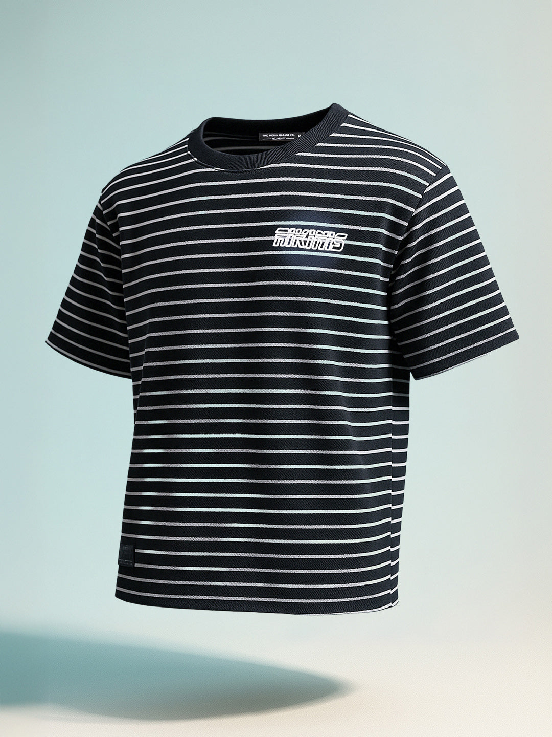 Men's Black Relaxed Fit Striped 240 GSM Street Wear T-Shirt
