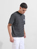 Men's Black Relaxed Fit Striped Street Wear T-Shirt
