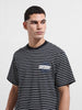 Men's Black Relaxed Fit Striped Street Wear T-Shirt