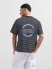 Men's Black Relaxed Fit Striped Street Wear T-Shirt