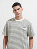 Men's Grey Relaxed Fit Striped Street Wear T-Shirt