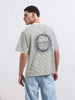 Men's Grey Relaxed Fit Striped Street Wear T-Shirt