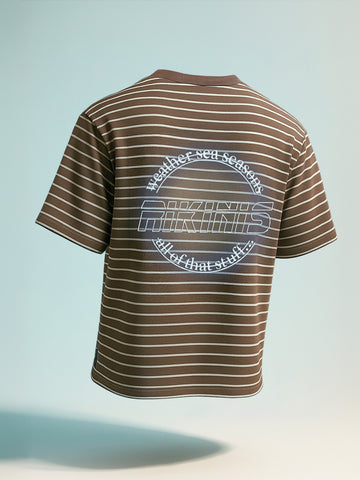 Men's Brown Relaxed Fit Striped 240 GSM Street Wear T-Shirt