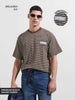 Men's Brown Relaxed Fit Striped Street Wear T-Shirt