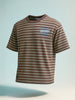 Men's Brown Relaxed Fit Striped 240 GSM Street Wear T-Shirt