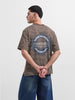 Men's Brown Relaxed Fit Striped Street Wear T-Shirt