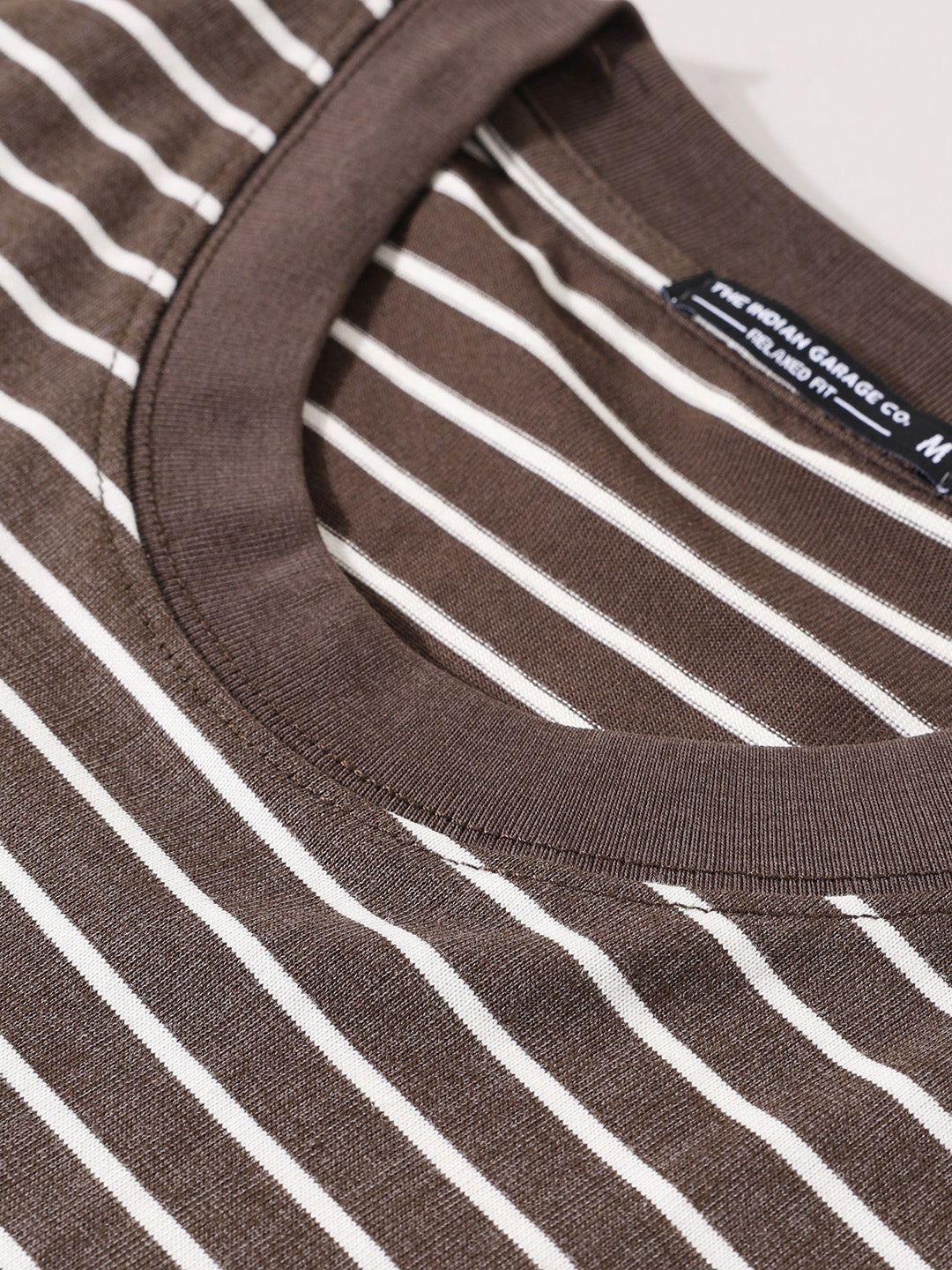 Men's Brown Relaxed Fit Striped Street Wear T-Shirt