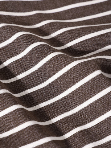 Men's Brown Relaxed Fit Striped Street Wear T-Shirt